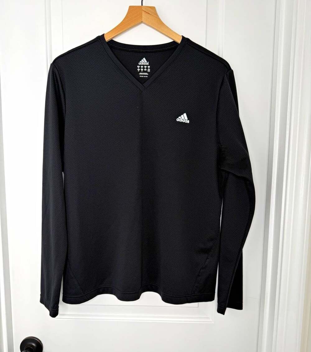 adidas Climalite Women’s Mesh V-Neck Long Sleeve Breathable Shirt Black XL